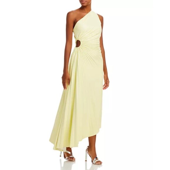 A.L.C. Delfina Faux Leather Pleated Dress One Shoulder Formal Gala Sz 8 ALC - Picture 2 of 9